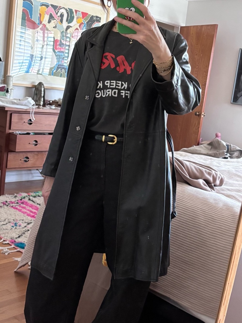 Amazing vintage dream Black Leather Long Coat EVC fits S/M